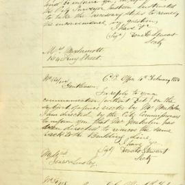 Letter - Advice of return of various documents regarding water supply, 1854