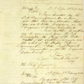 Letter - Request for allotment of funds for cost of water supply, 1854