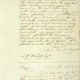 Letter - Advice of limit to water supply, 1854