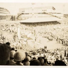 Crowds for the royal visit of Queen Elizabeth II, Sydney Cricket Ground, Driver Avenue Moore Park, 1954