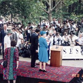 Queen Elizabeth II with Lord Mayor Frank Sartor, Sesquicentenary, Sydney Square, 1992