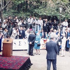 Queen Elizabeth II with Lord Mayor Frank Sartor, Sesquicentenary, Sydney Square, 1992