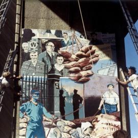 Installation of The Waterfront, Woolloomooloo Mural, Eastern Suburbs Railway pylon Woolloomooloo, 1982