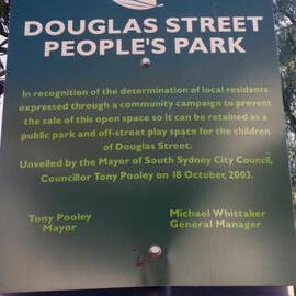 South Sydney Council sign for Douglas Street Peoples Park, Douglas Street Redfern, 2003-2004