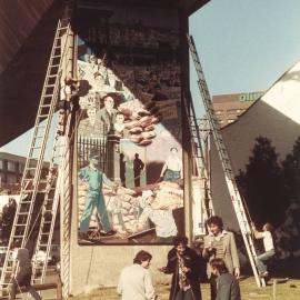 Installation of The Waterfront, Woolloomooloo Mural, Eastern Suburbs Railway pylon Woolloomooloo, 1982