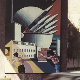 Not Nuclear, Woolloomooloo Mural Project title billboard, Eastern Suburbs Railway pylons Woolloomooloo, 1982