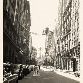 Street decorations for the royal visit of Queen Elizabeth II, O'Connell Street Sydney, 1954