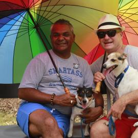 Graeme, Mitch and their doggies, Victoria Park, Mardi Gras Fair Day, 2011