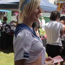 Big smiles and handouts, Victoria Park, Mardi Gras Fair Day, 2012
