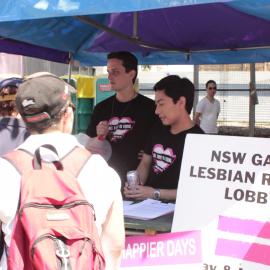 Gay and Lesbian Rights Lobby stall, Victoria Park, Mardi Gras Fair Day, 2012