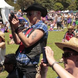 Drag King photographs the Drag King performing, Victoria Park, Mardi Gras Fair Day, 2012