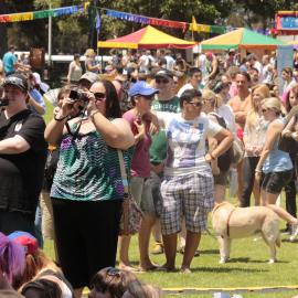 Crowds watch the main stage, Victoria Park, Mardi Gras Fair Day, 2012