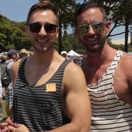 Happy homos in singlets, Victoria Park, Mardi Gras Fair Day, 2012