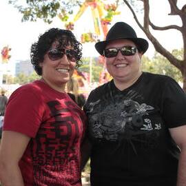 Happy lesbian couple, Victoria Park, Mardi Gras Fair Day, 2012