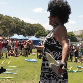 Drag Queen comperes the dog competition, Victoria Park, Mardi Gras Fair Day, 2012