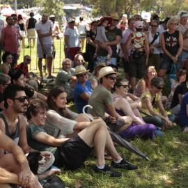 Drag Queen comperes the dog competition, Victoria Park, Mardi Gras Fair Day, 2012