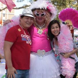 Happy Drag Queen and friends, Victoria Park, Mardi Gras Fair Day, 2012