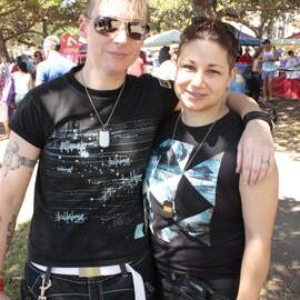 Happy dyke couple, Victoria Park, Mardi Gras Fair Day, 2012
