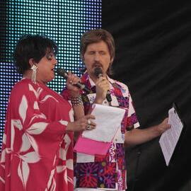 Bob Downe and Drag Queen on stage, Mardi Gras Fair Day, 2012