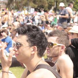 Young homosexuals watch the performances, Victoria Park, Mardi Gras Fair Day, 2012