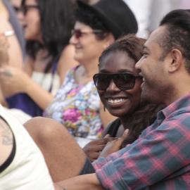In the crowd, watching the main stage, Victoria Park, Mardi Gras Fair Day, 2012