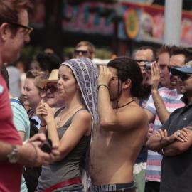 Young lesbian with headscarf, Victoria Park, Mardi Gras Fair Day, 2012