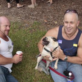 Couple and their pug, Victoria Park, Mardi Gras Fair Day, 2012