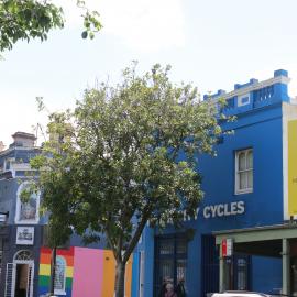 Brightly painted blue building, Glebe Point Road, Glebe, 2018