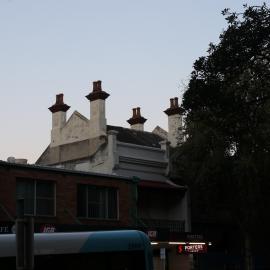 Large chimney pots at dusk, Glebe Point Road, Glebe, 2021
