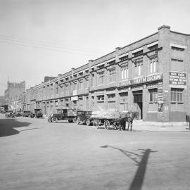 Glass Negative - Warehouses from corner of Pier and Lackey Streets Haymarket, 1937