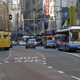 George Street buses at corner of Market Street, bus congestion, Sydney, 2008