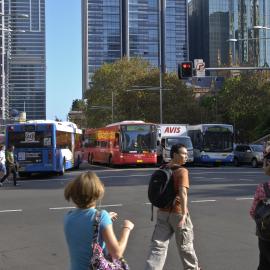George Street buses at corner of Park Street, bus congestion, Sydney, 2008