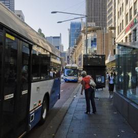 George Street buses and pedestrians outsideTown Hall Station, Sydney, 2008