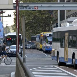 Bus congestion and traffic in York Street, Sydney, 2008