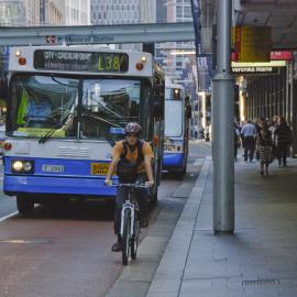 George and Market Streets, as L38 bus travels early in the morning, Sydney, 2008