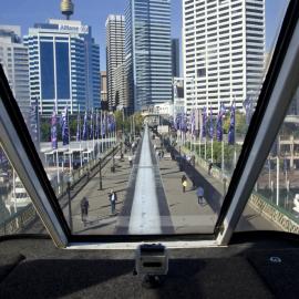 The Monorail crossing Pyrmont Bridge on the Monorail Last Day, Sydney, 2013