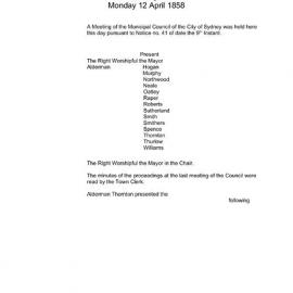 Transcript - Minutes of Council - Meeting no. 0046, 12 Apr 1858 [Municipal Council of Sydney]