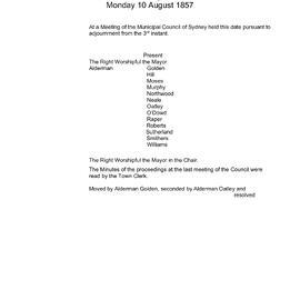 Transcript - Minutes of Council - Meeting no. 0019, 10 Aug 1857 [Municipal Council of Sydney]