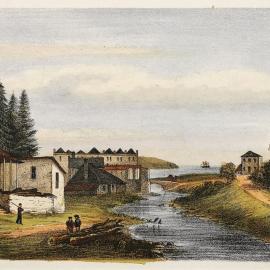 Lithograph - The Old Tank Stream, looking toward Sydney Cove, 1874