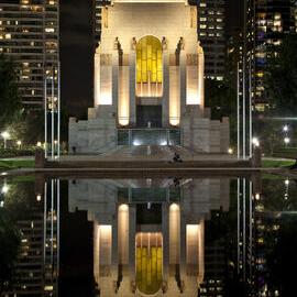 Anzac Memorial illuminated at night, Hyde Park Sydney, 2015