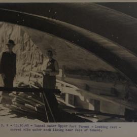 Looks west near face of tunnel to ribs under arch lining Upper Fort Street Millers Point, 1940