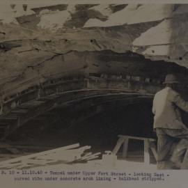 View east to curved ribs under arch lining without bulkhead Upper Fort Street Millers Point, 1940