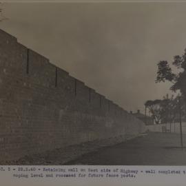 Wall completed to top level and recessed for fence posts Bradfield Highway, Sydney 1940