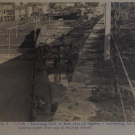 View south to excavation for foundation east side retaining wall Bradfield Highway Sydney, 1940