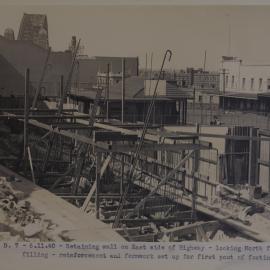 View north of wall reinforcement and formwork set up for first pour Bradfield Highway Sydney, 1940