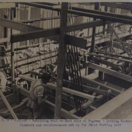 View south east of formwork and reinforcement for footing pour Bradfield Highway Sydney, 1940