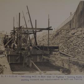 Looks south to formwork and reinforcement in wall and footing Bradfield Highway Sydney, 1940