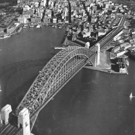 Aerial view of Sydney, showing Harbour Bridge, Circular Quay and City, 1937