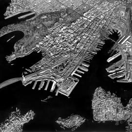 High level overhead view of Sydney, including the Harbour and  central business district, 1937