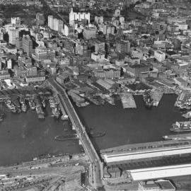 Aerial view of Sydney, showing Cockle Bay and Darling Harbour waterfronts, 1937